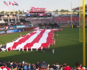The U.S. Flag on the field at last year's All-Star game, hosted by the Kansas City Royals. Photo by Chuck Samples.