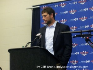 Colts quarterback Andrew Luck in a postgame press conference in 2012. Photo by Cliff Brunt.