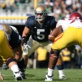 Manti Te'o lines up againsty USC last season. From Notre Dame Athletics.