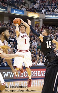 Indiana's Jordan Hulls, pictured here against Butler, might struggle to get his shots against Syracuse's 2-3 zone.