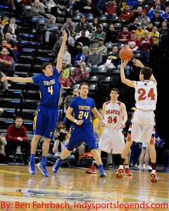 Borden's Jalen McCoy fires away in the Class A final. The Braves defeated Triton on Saturday.