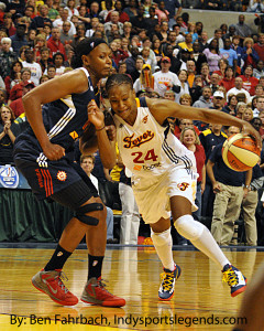 Indiana's Tamika Catchings (24) drives to the basket during last year's playoffs. Photo by Ben Fahrbach.