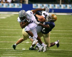Ben Davis' Chris Evans (12), shown here against Cathedral, had a big game against Lawrence Central. Photo by Cory Seward.
