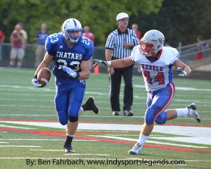 Chatard running back Alex Kimack escapes a Roncalli defender.