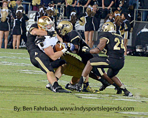 This gang tackle by Purdue's defense against Notre Dame is the kind of tackling the Boilermakers will need against Wisconsin.