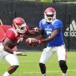 Tre Roberson, shown here in a blue practice jersey, should have taken over the offense at halftime. (Photo by Chris Goff.)