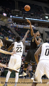 Terone Johnson (0), shooting a floater here against Notre Dame, is one of Purdue's four captains.