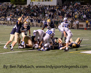 Collin Barthel (3 in blue), shown here against Chatard, had a big game against Zionsville.