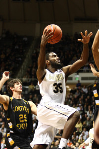 Purdue's Rapheal Davis attacks the basket in the opener against Northern Kentucky. Photo by Cory Seward.