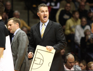 Purdue coach Matt Painter shouts out instructions in the opener against Northern Kentucky. Photo by Cory Seward.