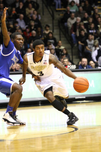 Purdue guard Ronnie Johnson drives against Eastern Illinois. Photo by Cory Seward.