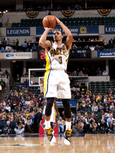 George Hill scored 14 points in the Pacers loss to Sacramento. (Photo by Pacers Sports and Entertainment)