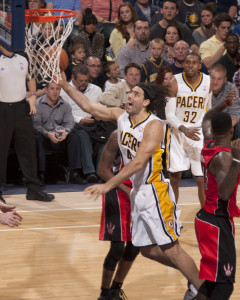Pacers forward Luis Scola goes to the hoop. Photo by Frank McGrath.