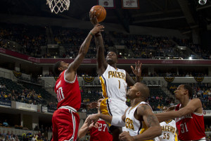 Lance Stephenson goes up strong. Photo by Jeff Clark, Pacers Sports and Entertainment.