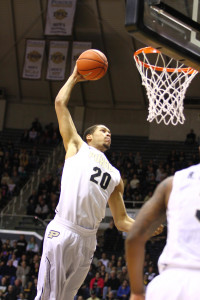 Purdue center A.J. Hammons dunks. The Boilermakers, like many of the state's teams, disappointed this season. Photo by Cory Seward.