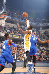 Roy Hibbert’s big night leads the Pacers to victory in the opener. (Photo by Pacers Sports and Entertainment)