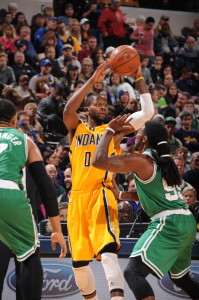 C.J. Miles led the second unit with 17 points in the Pacers win over Boston. (Photo by Pacers Sports and Entertainment)