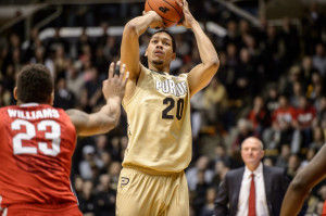 Purdue's A.J. Hammons shoots against Ohio State. Photo by Purdue Athletics.