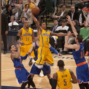 George Hill scored 21 points in 27 minutes in the win over New York. (Photo by Pacers Sports and Entertainment)