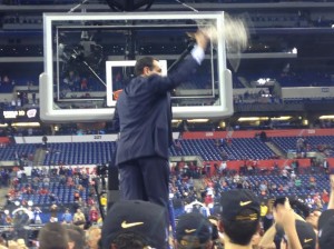 Coach K cuts down the net for the fifth time in his career.  (Photo by Tyler Smith)