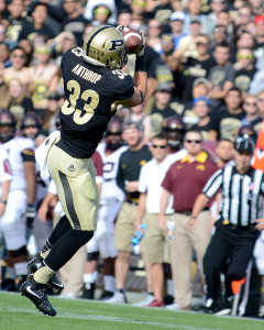 Purdue receiver Danny Anthrop hauls one in. Photo by Ben Fahrbach.