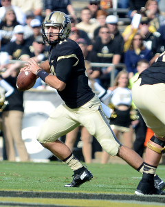 Purdue quarterback David Blough scrambles. Photo by Ben Fahrbach.