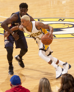 George Hill scored 17 points in the Pacers loss on Saturday night. (Photo by Pacers Sports and Entertainment)