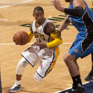 Monta Ellis hit two clutch-free throws to secure the victory over Boston on Wednesday night. (Photo by Pacers Sports and Entertainment)