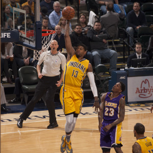 Paul George scored 21 points in the win over the Lakers on Monday night. (Photo by Pacers Sports and Entertainment)