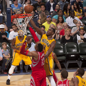 Ian Mahinmi had 19 points and 11 rebounds in the win over Houston. (Photo by Pacers Sports and Entertainment)