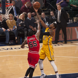 Paul George scored 20 points in the Pacers loss to Chicago on Tuesday. (Photo by Pacers Sports and Entertainment)