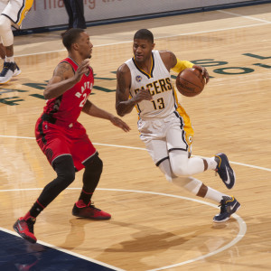 Paul George scored 18 points in the loss to Toronto. (Photo by Pacers Sports and Entertainment)