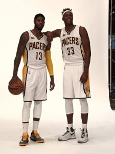Paul George (13) and Myles Turner (33) pose on Media Day. Photo by Tyler Smith.