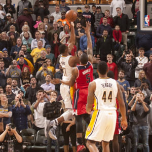 Thaddeus Young scores the game-winner over Washington. (Photo by Pacers Sports and Entertainment)