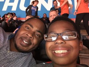 Elias and Cliff at Thunder vs. Pacers in Oklahoma City, 2016.