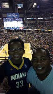 Elias and Cliff at Thunder vs. Pacers in Indianapolis, 2014.