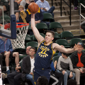 Rookie T.J. Leaf scored 17 points against Portland on Friday night. (Photo by Pacers Sports and Entertainment)