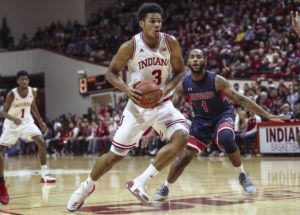 Freshmen Justin Smith had 16 points and 12 rebounds in the win over Howard. (Photo by Evan Destefano, Indiana Daily Student). 