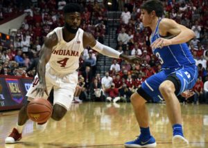 Robert Johnson scored 17 points against Duke on Wednesday night. (Photo by Bobby Goddin, Indiana Daily Student)