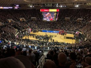 The Purdue Football team was announced during the first media timeout to present the Old Oaken Bucket following Saturday's win over Indiana to become bowl eligible. Photo by Keith Carrell