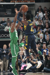 Victor Oladipo scored 38 points against Boston on Monday night. (Photo by Hoskins/NBAE via Getty Images)